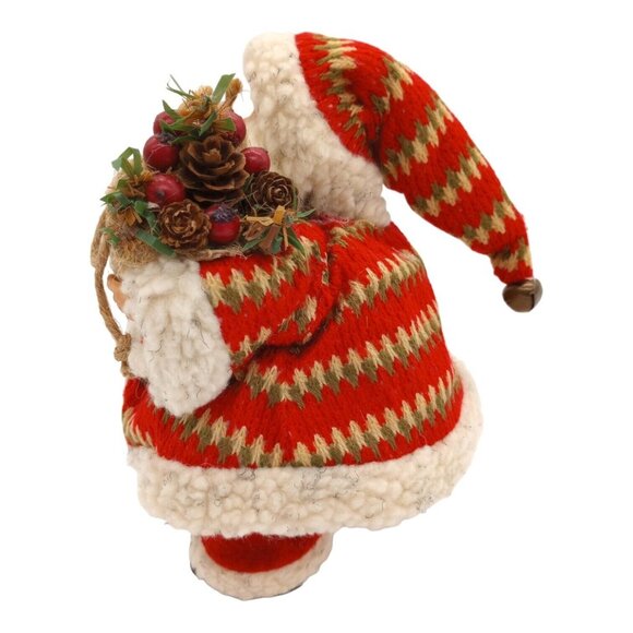 Old World Santa Claus in Red Coat Faux Fur Christmas Figure Bell Pinecone Sack - Picture 5 of 9